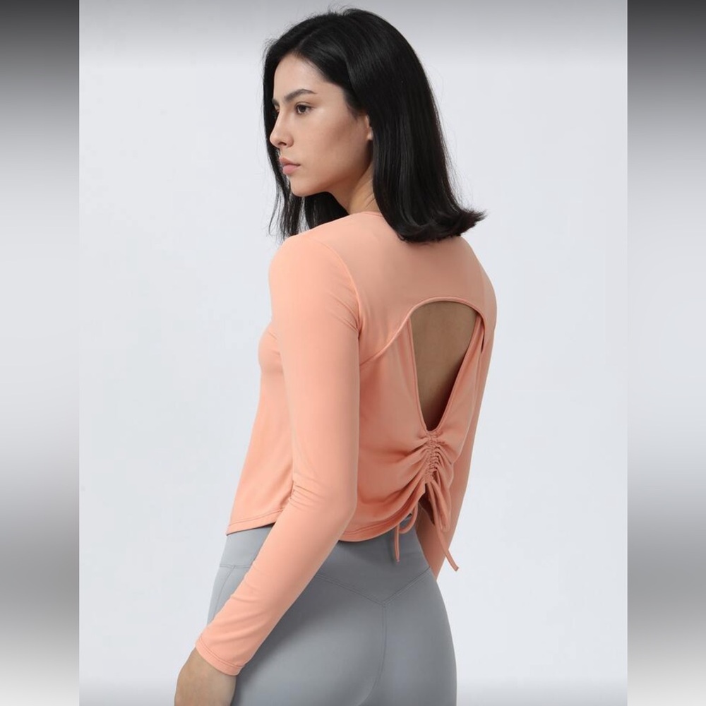 Brand New Peach Long Sleeve Open Back Active Top
